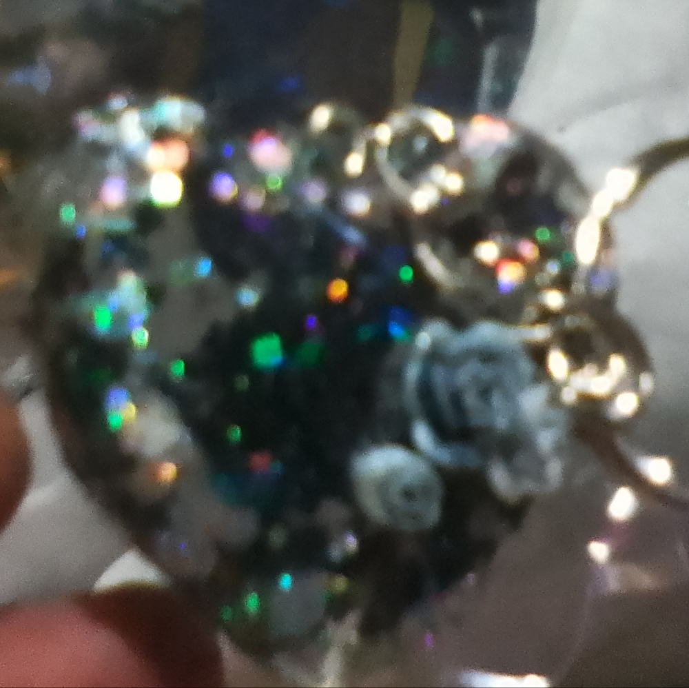 Glitter Heart Keychain with Floral Accents